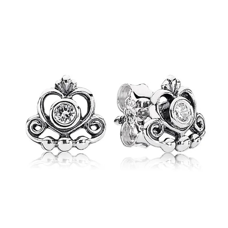 TOGORY Newest Rose Gold Brand Stud Earrings For Ladies Women Crown Love Round Earrings Jewellery Birthday Gift Special Offer