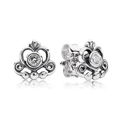 TOGORY Newest Rose Gold Brand Stud Earrings For Ladies Women Crown Love Round Earrings Jewellery Birthday Gift Special Offer