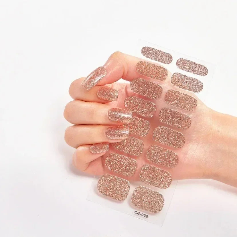 Semi Cured Gel Nail Sticker Pure Color UV LED Lamp Covered Waterproof Full Adhesive Long Self Nail Decals Manicure Lasting
