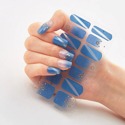 16Tips Nude Semi-Cured Gel Nail Wraps Sticker Long-Lasting UV LED Lamp French Nail Decal Full Cover Waterproof Semi-Cured Sticke