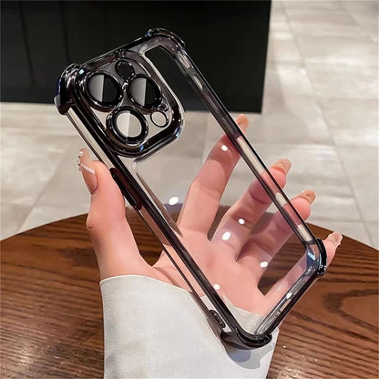 Luxury Plating Shockproof Silicone Phone Case For iPhone 16 15 14 Plus 13 12 11 Pro Max Lens Protect Case Transparent Back Cover