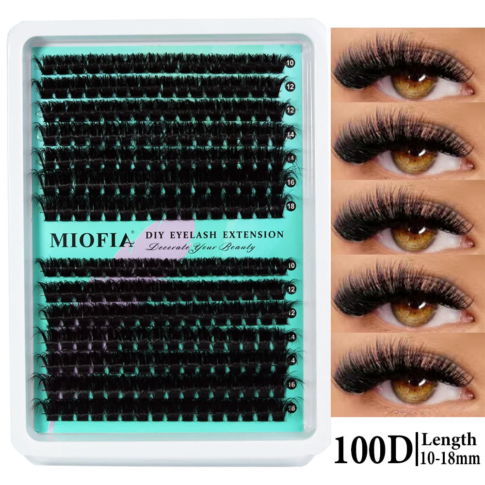 MIOFIA Lashes Cluster Natural Fluffy Volume Individual Eyelash 60D 80D 100D Thick Cat Eye Lashes Mixed Tray DIY Lash Extension