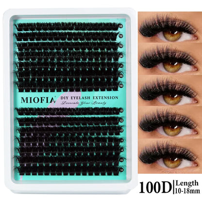 MIOFIA Lashes Cluster Natural Fluffy Volume Individual Eyelash 60D 80D 100D Thick Cat Eye Lashes Mixed Tray DIY Lash Extension