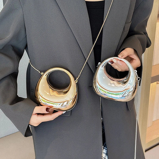 Z. Women's Chain Crossbody Bag Small Purse Acrylic Metallic Luster Half Moon Party Banquet Women's Bag Luxury Handbag