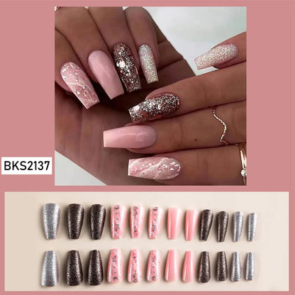 Wholesale Price Press On Nails Ballerina Medium Coffin False Nails French Tip Nails Manicure Stick On Nails Acrylic Fake Nails