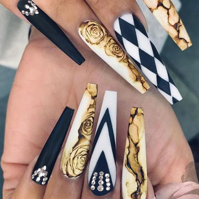 24Pcs Press on Fake Nails Short Medium French Acrylic Full Cover False Nail With Glue Kit Mini File Manicure for Women and Girls