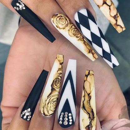 24Pcs Press on Fake Nails Short Medium French Acrylic Full Cover False Nail With Glue Kit Mini File Manicure for Women and Girls