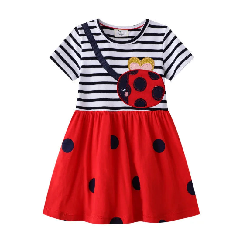 Jumping Meters New Arrival Bee Applique Girls Princess Dresses Cotton Children's Birthday Toddler Costume Hot Selling Frocks