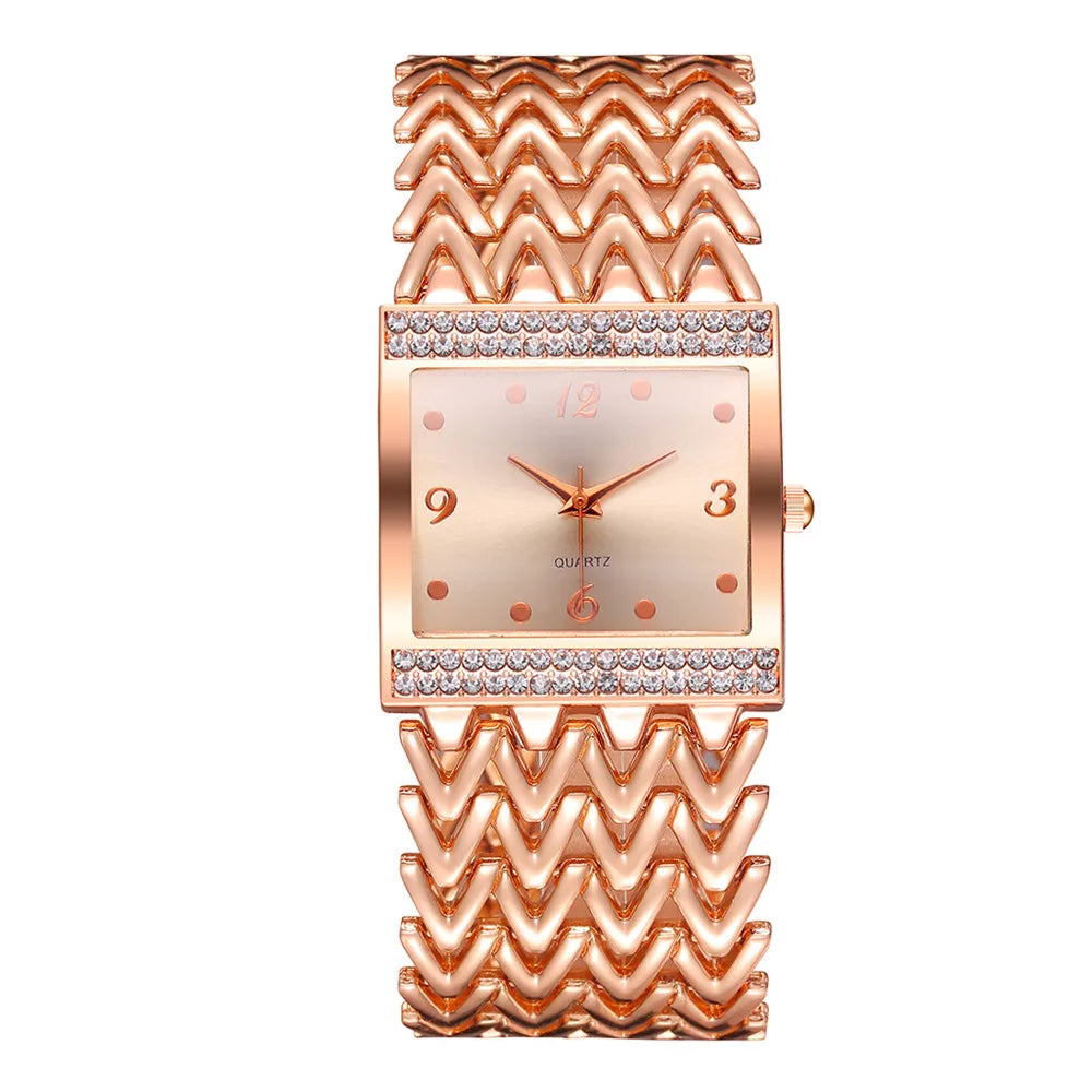 Luxury Golds Ladies Bracelet Watch Hot Fashion Simple Square Diamond Female Quartz Watches Stainless Steel Women Clock Dress