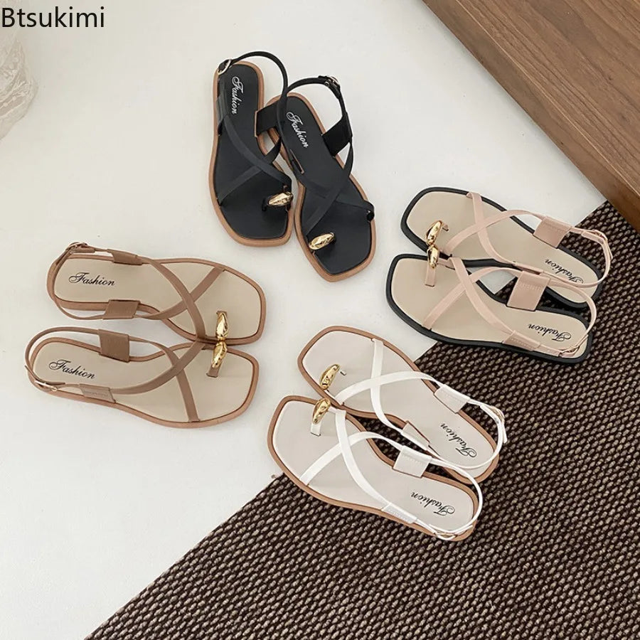 2026 New Women's Summer Outdoor Wear Single Toe Style Flat Bottom Sandals High Quality PVC Material Adults Roman Style Slippers