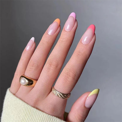 24Pcs Manicure Wearable Fake Nails Ballerina Removable Coffin Fake Nails Finished Women Girls Almond False Nails Art Decoration