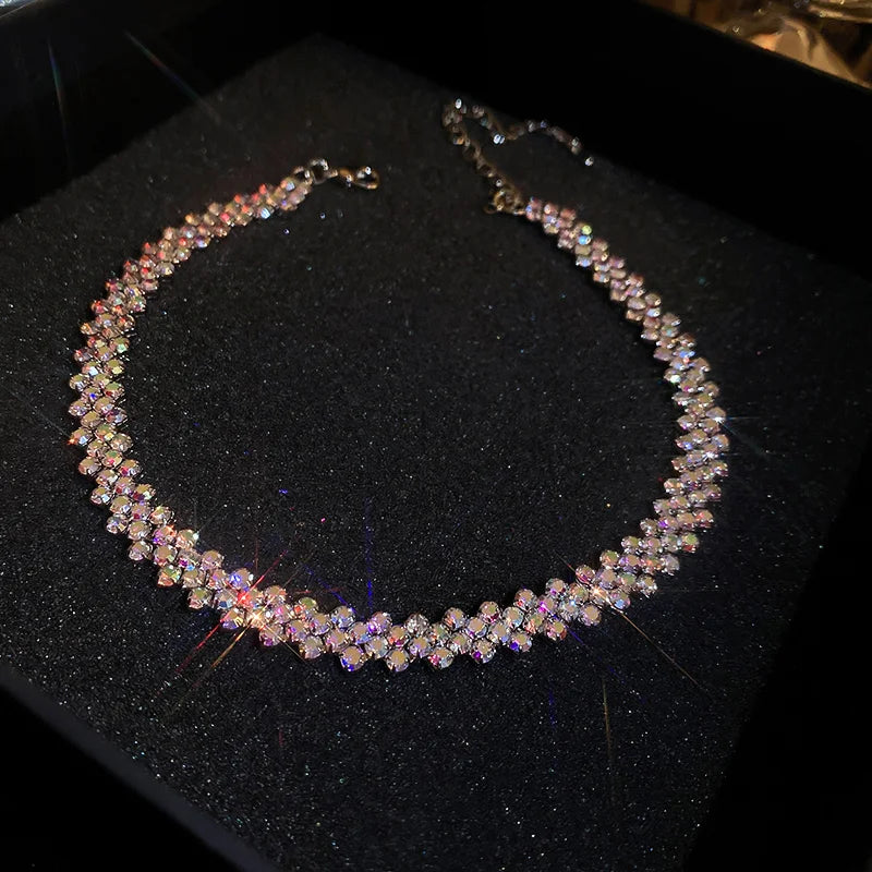 Luxury Shiny Full Rhinestone Choker Necklace for Women Personalized Geometric Crystal Necklaces Wedding Jewelry Party Gifts