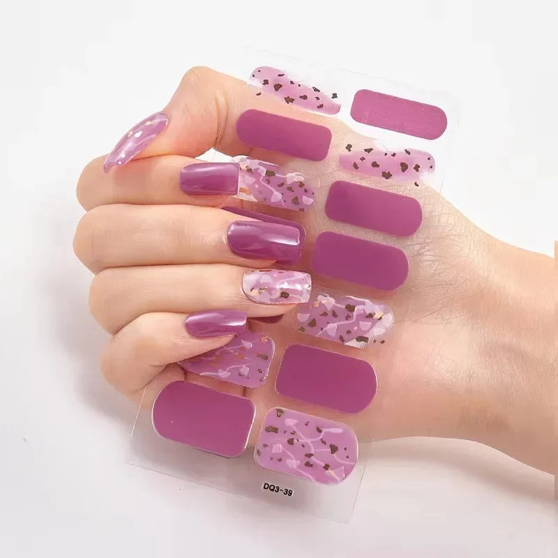 Semi Cured Gel Nail Sticker Pure Color UV LED Lamp Covered Waterproof Full Adhesive Long Self Nail Decals Manicure Lasting