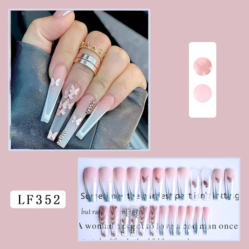 Luxury Designed Reusable Pink Nude False Nails Short Custom Acrylic Press On Nails Artificial Nails With Glue For Woman And Girl