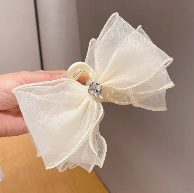 Women Elegant Lace Bow Ribbon Hair Clips Solid Color Satin Заколка Бант Girls Korean Hairpins Party Headdress Hair Accessories