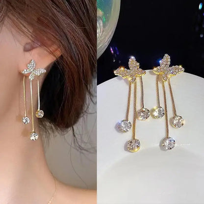 925 Silver Needle Purple Butterfly Long Tassel Earrings For Women Jewelry 2026 Trending Korean Fashion Luxury Crystal Earrings