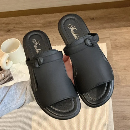 Women's Summer Outdoor Soft Bottom Flat Sandals Anti-Slip PVC Material Home Use Fashionable Slippers Korean Style Student Sandal