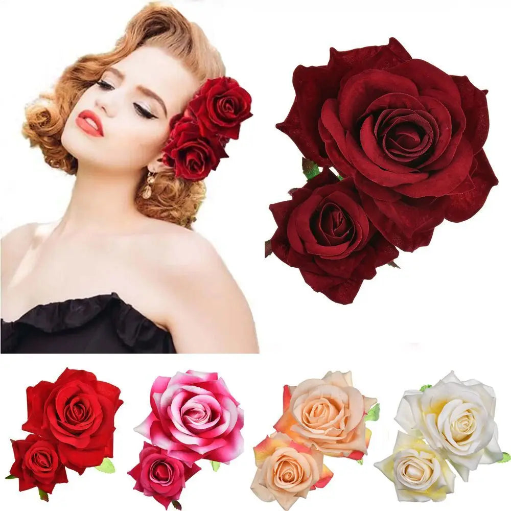 Fashion Festival Elegant Bridesmaid Hair Jewelry Bridal Flower Hair Clip Double Rose Hairpin Wedding Accessories