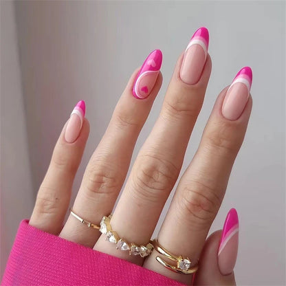 24Pcs Manicure Wearable Fake Nails Ballerina Removable Coffin Fake Nails Finished Women Girls Almond False Nails Art Decoration