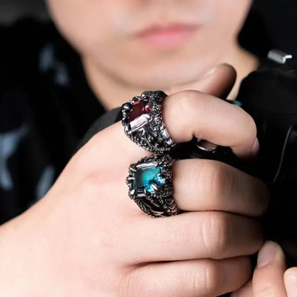 1Pc Gothic Blue and Red Crystal Evil Demon Dragon Claw Ring for Men Gram Biker Punk Rock Hip Hop Cool Jewelry Accessories кольца