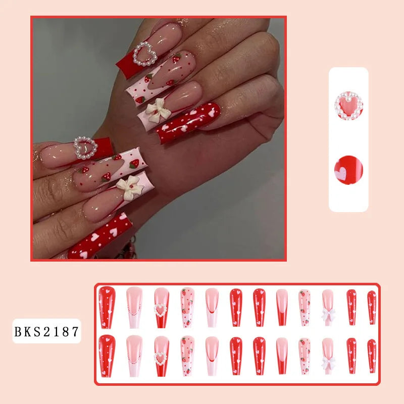 Wholesale Price Press On Nails Ballerina Medium Coffin False Nails French Tip Nails Manicure Stick On Nails Acrylic Fake Nails