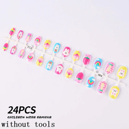 12pcs Cute Kids Dress-Up Fake Nail Girls Press on Nails Princess Pretend Play Toy Nail Tips Self-adhesive Children False Nails *
