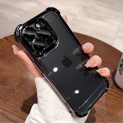 Luxury Plating Shockproof Silicone Phone Case For iPhone 16 15 14 Plus 13 12 11 Pro Max Lens Protect Case Transparent Back Cover