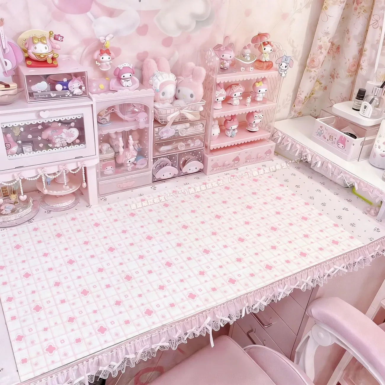 Leather Desk Pad Protector FULL Screen Polka Dots Bow PINK Y2K Mouse Pad Office Desk Mat Waterproof Non-Slip PU Desk Blotter Pad