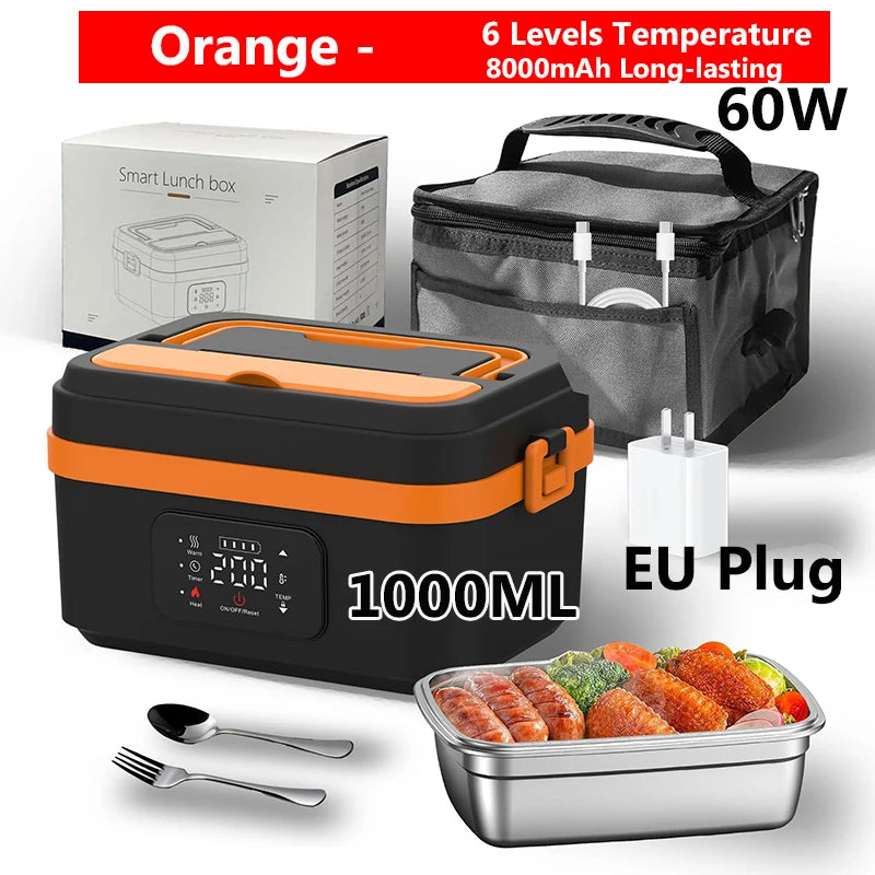 Wireless Electric Lunch Box 1600ML Capacity Heating 6Speed Constant Temperature Outdoor Lunch Box 304 Food-Grade Stainless Steel