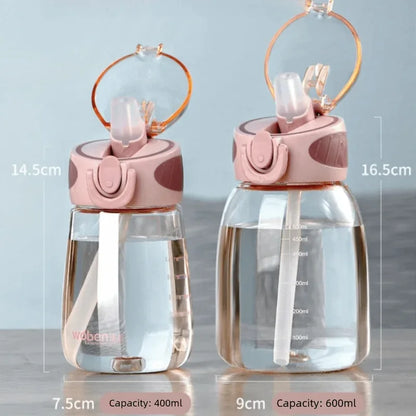 Portable Plastic Water Straw Cup Food-Grade Silicone Leak-proof Water Bottle With Scale Lightweight Sippy Cup For Home Kitchen
