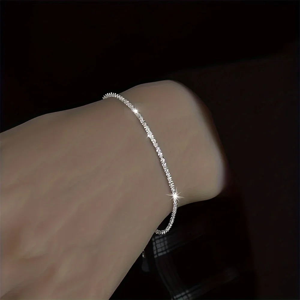 Shiny Sparkling Silver Plated Clavicle Chain Necklace Bracelet Jewelry Set for Women Minimalist  Starry Sky Accessories