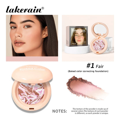 Demi Matte Natural Finish Baked Brighten Color Correcting Powder Foundation Buildable Light to Coverage Oil Control Makeup