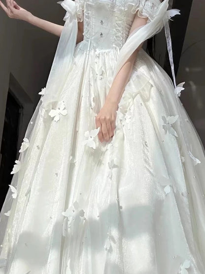 Lolita Summer Dress Three Dimensional Butterfly Solid Color Tanks Off Shoulder Bow Princess Dresses Sweet Design Women Clothing