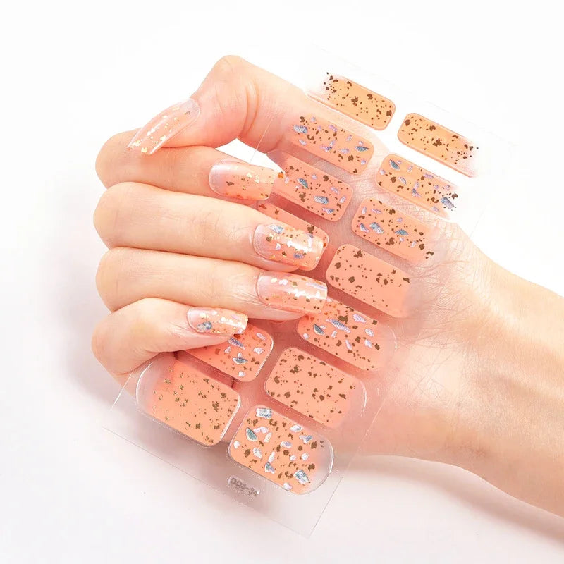 16Tips Nude Semi-Cured Gel Nail Wraps Sticker Long-Lasting UV LED Lamp French Nail Decal Full Cover Waterproof Semi-Cured Sticke