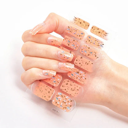 16Tips Nude Semi-Cured Gel Nail Wraps Sticker Long-Lasting UV LED Lamp French Nail Decal Full Cover Waterproof Semi-Cured Sticke