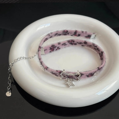 Japanese Y2K Choker Plush Leopard Bone Necklace Fashion Star Pendant Necklace Spicy Girl Sweet Cool Harajuku Party Jewelry Gift