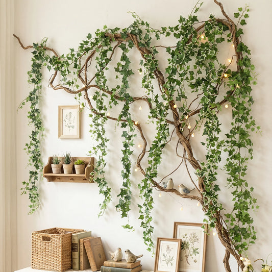 Artificial Boston Ivy Vine 1.8m Single Strand Autumn Fall Color with Grape Leaves Hanging Plant for Pipe Wrap Wall Ceiling Decor