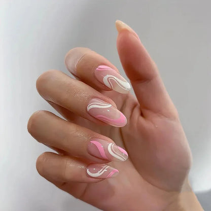 24Pcs/Box Charming Pink Flame Short Detachable Finished Fingernails Ballet Wearable Fake Nails press on Square Head Full Cover