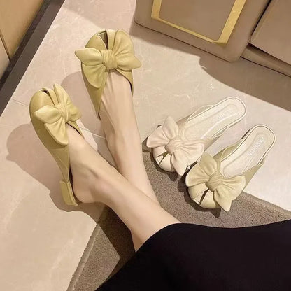 Comfortable Butterfly Knot Head Cover Sandals for Women Walking Date Wear Resistant Simple Stylish PVC Material Slippers