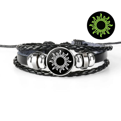Charm Luminous Sun Moon Lover Leather Bracelet Vintage Punk Multi layer Beaded Weaving Bracelet Couple Gift