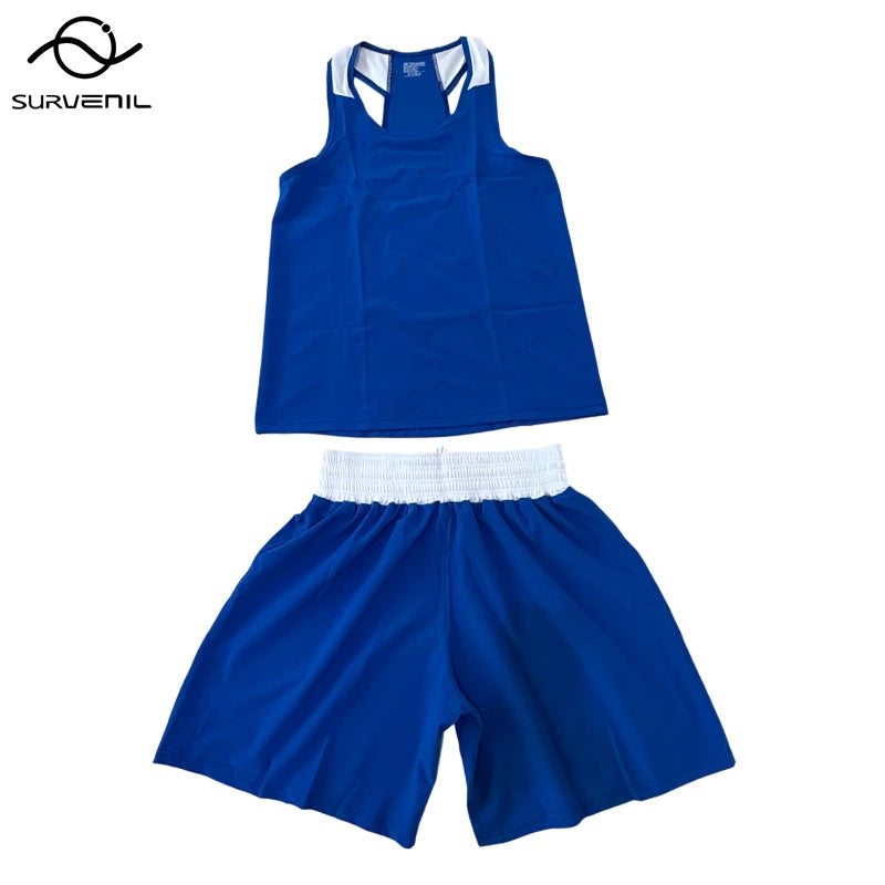 Boxing Shorts and Singlet Set Men Women Kids Sanda Wushu Uniform Muay Thai Shorts Gym Martial Arts MMA Kickboxing Training Pants