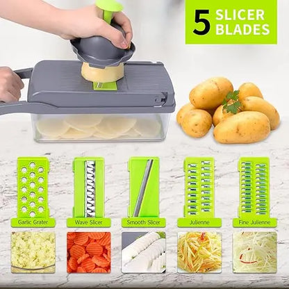 Vegetable Chopper Dicer Set Effortless Onion Tomato Cutter Lemon Squeezer 13 Blades BPA-Free Container Grey Kitchen Essential