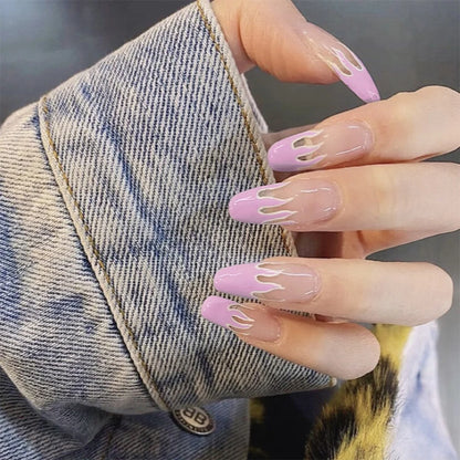 24Pcs/Box Charming Pink Flame Short Detachable Finished Fingernails Ballet Wearable Fake Nails press on Square Head Full Cover