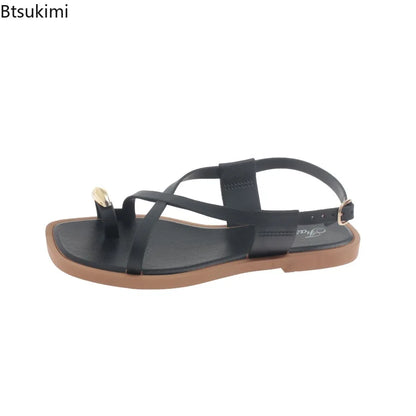 2026 New Women's Summer Outdoor Wear Single Toe Style Flat Bottom Sandals High Quality PVC Material Adults Roman Style Slippers
