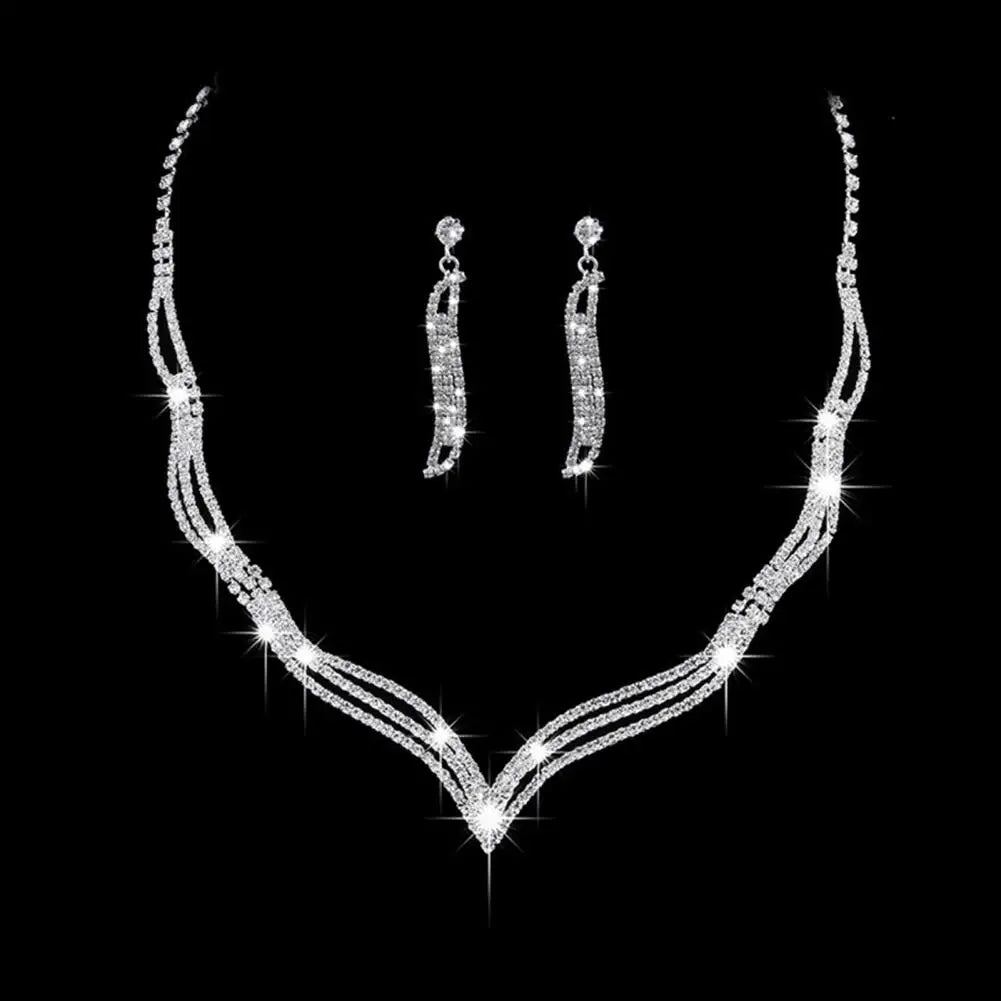 Necklace Earrings Set 2024 Rhinestone Tassel Earrings Necklace Combo Wedding Jewelry Bride Dangle Earrings Necklaces Party Jewel
