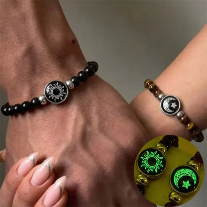 2 PCS/Set PU Leather Couple Bracelet For Women Lover Luminous Sun Moon Rope Charm Wristband Friendship Lover Party Jewelry Gifts
