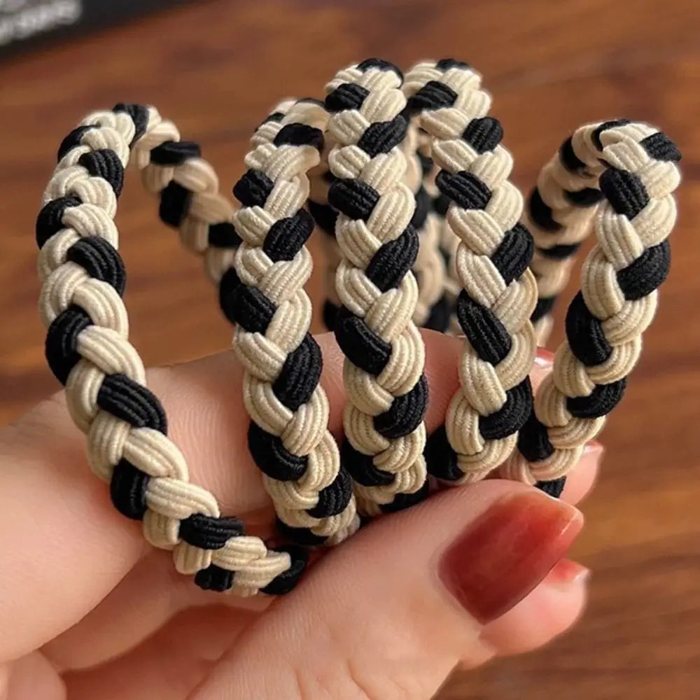 5PSC Simple Braided Hair Tie Nylon Highly Elastic Hairband Durable Coffee Rubber Band Women Girl