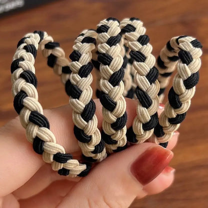 5PSC Simple Braided Hair Tie Nylon Highly Elastic Hairband Durable Coffee Rubber Band Women Girl