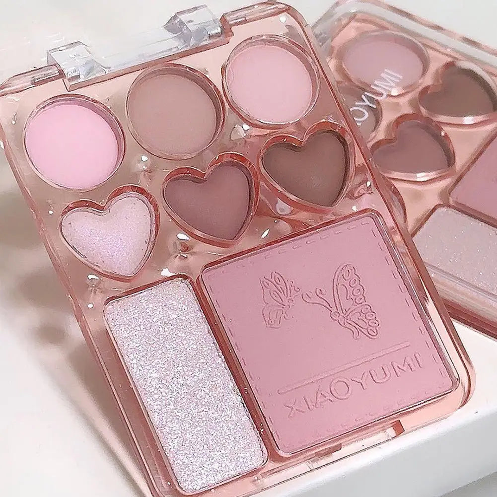 8-color Pearl Glitter Matte Peach Pink Blusher Highlight Eye Shadow Plate Korean Makeup Pink Orange Eyeshadow Cosmetics