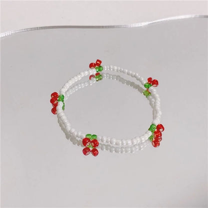 1PC Summer Niche Fresh White Crystal Beaded Bracelet Hand-woven Stylish Simplicity Cherry Bracelet Jewelry Girls Party Gifts